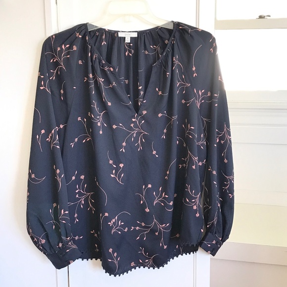 JOIE Floral Split Neck Blouse Black Pink Coral Top Women’s Size X-Large Size 1X - Picture 1 of 16